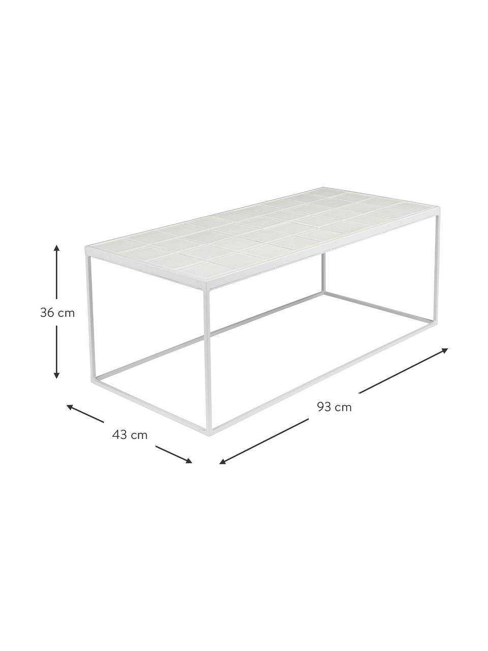 Geglazuurde salontafel Glazed in wit, Tafelblad: MDF, keramiek, Frame: gepoedercoat metaal, Wit, B 93 x H 36 cm