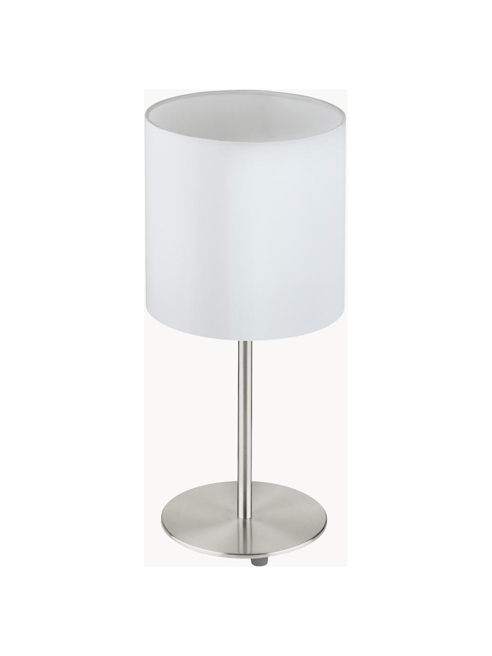 Klassische Tischlampe Mick, Lampenschirm: Textil, Lampenfuß: Metall, vernickelt, Weiß, Silberfarben, Ø 18 x H 40 cm