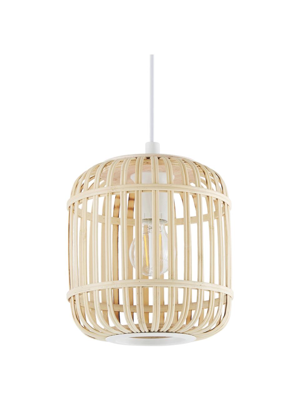 Lampa wisząca z drewna bambusowego Adam, Biały, jasny brązowy, Ø 21 x W 24 cm