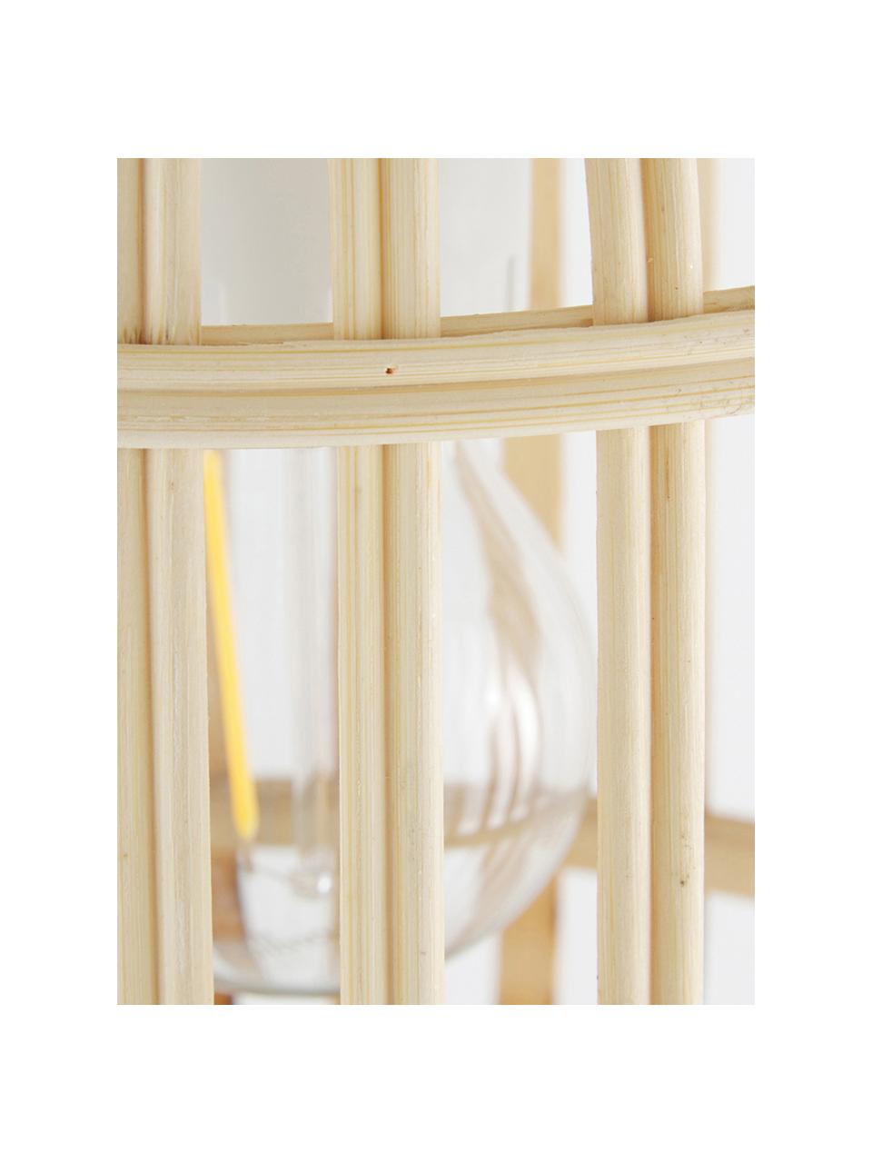 Kleine Pendelleuchte Adam aus Bambus, Lampenschirm: Bambus, Holz, Baldachin: Metall, pulverbeschichtet, Weiß, Hellbraun, Ø 35 x H 38 cm