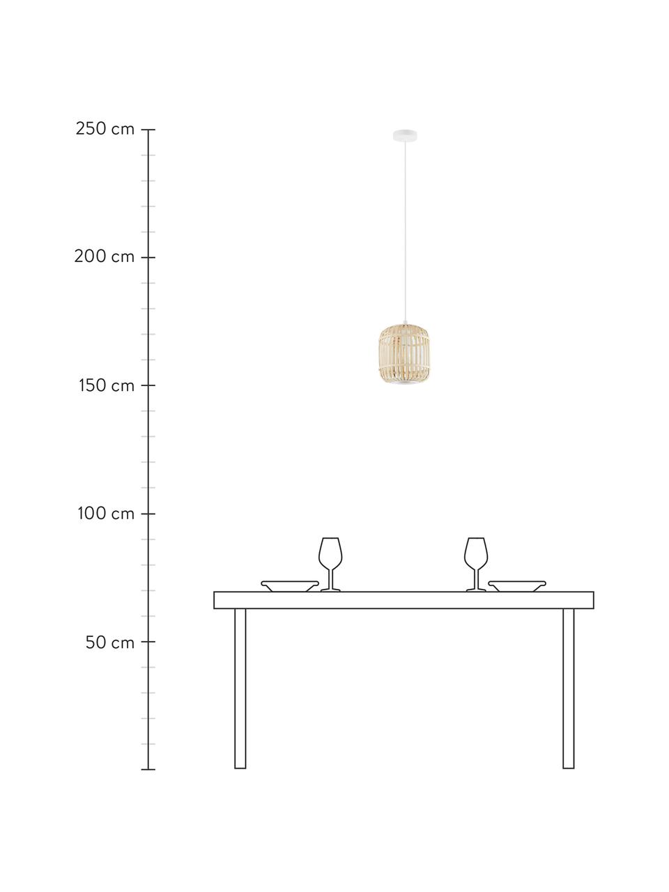 Lampa wisząca z drewna bambusowego Adam, Biały, beżowy, Ø 21 x W 24 cm