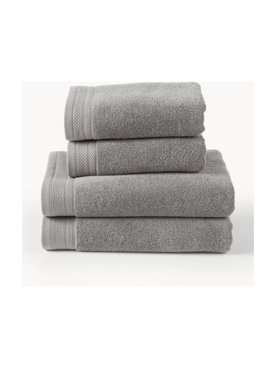 Lot de serviettes de bain en coton bio Premium, tailles variées, Gris foncé, 4 éléments (2 serviettes de toilette et 2 draps de bain)