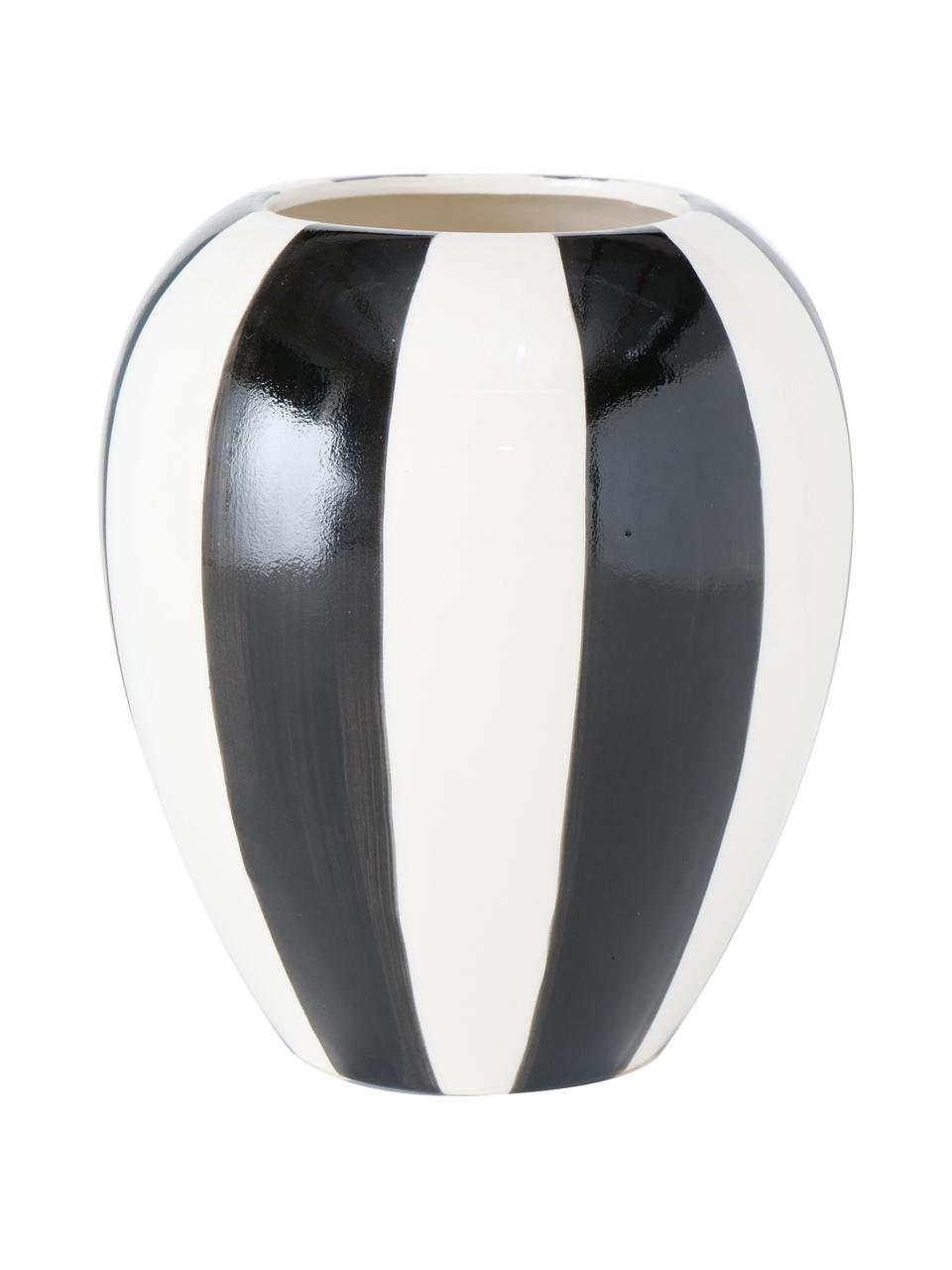Ręcznie malowany wazon z kamionki Emser, Kamionka, Czarny, biały, Ø 14 x W 16 cm