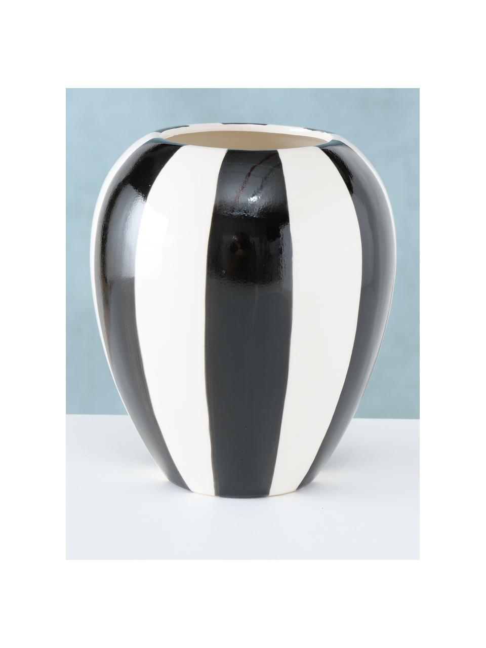Ręcznie malowany wazon z kamionki Emser, Kamionka, Czarny, biały, Ø 14 x W 16 cm
