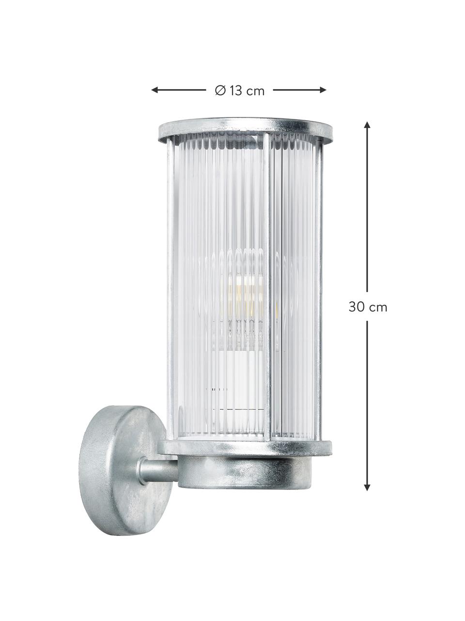 Outdoor wandlamp Linton, Diffuser: kunststof, Zilverkleurig, Ø 13 x H 30 cm