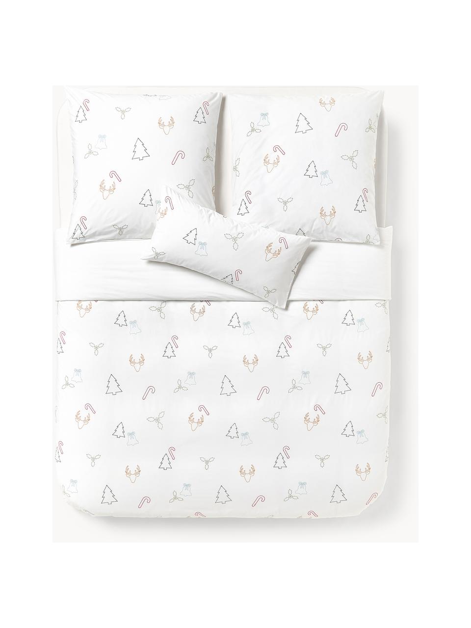 Housse de couette en percale de coton avec broderie de Noël Elvien, Blanc, multicolore, larg. 200 x long. 200 cm