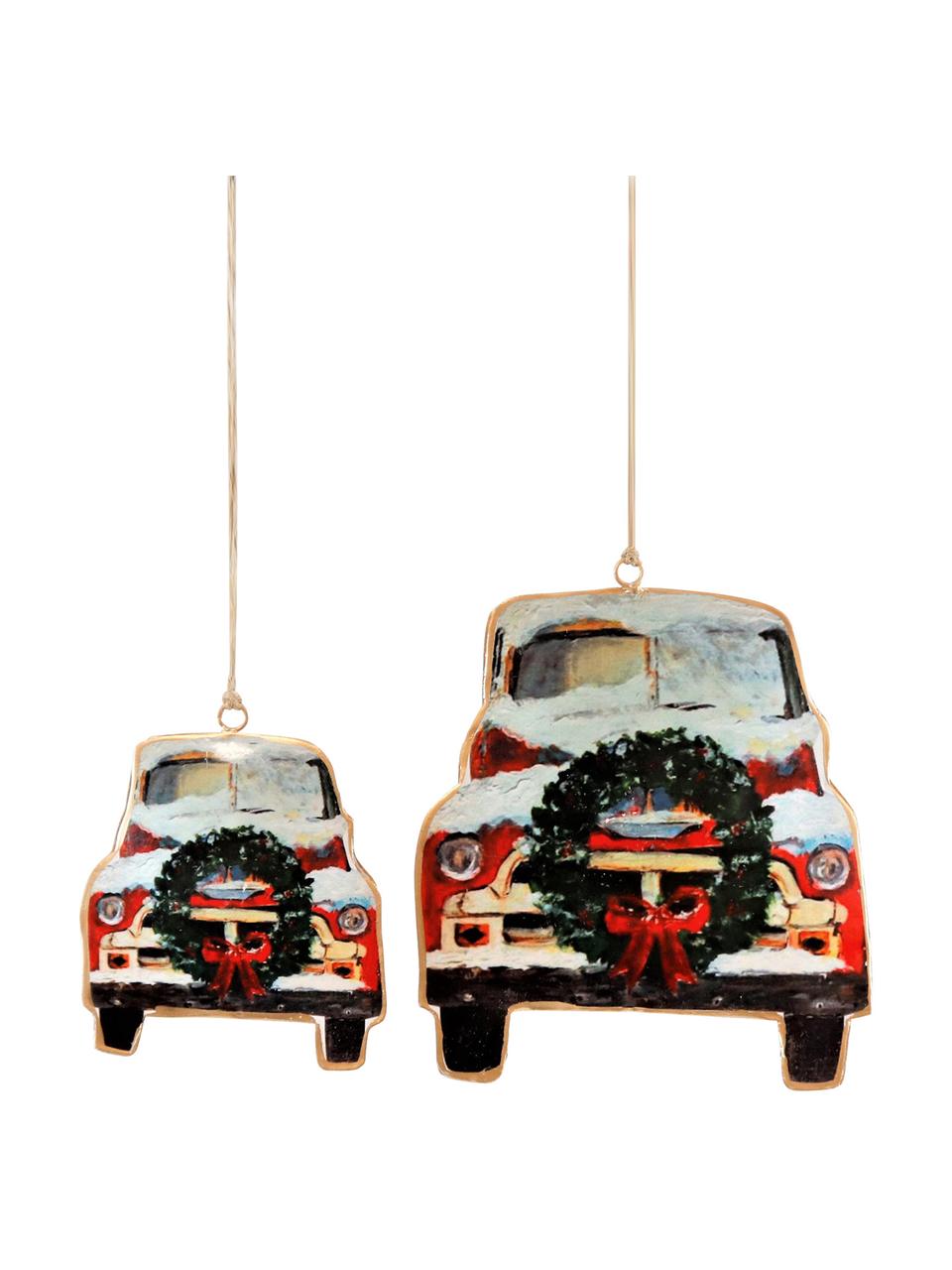 Set de adornos navideños Cars, 2 uds., Figura: metal, Rojo, negro, blanco, Set de diferentes tamaños