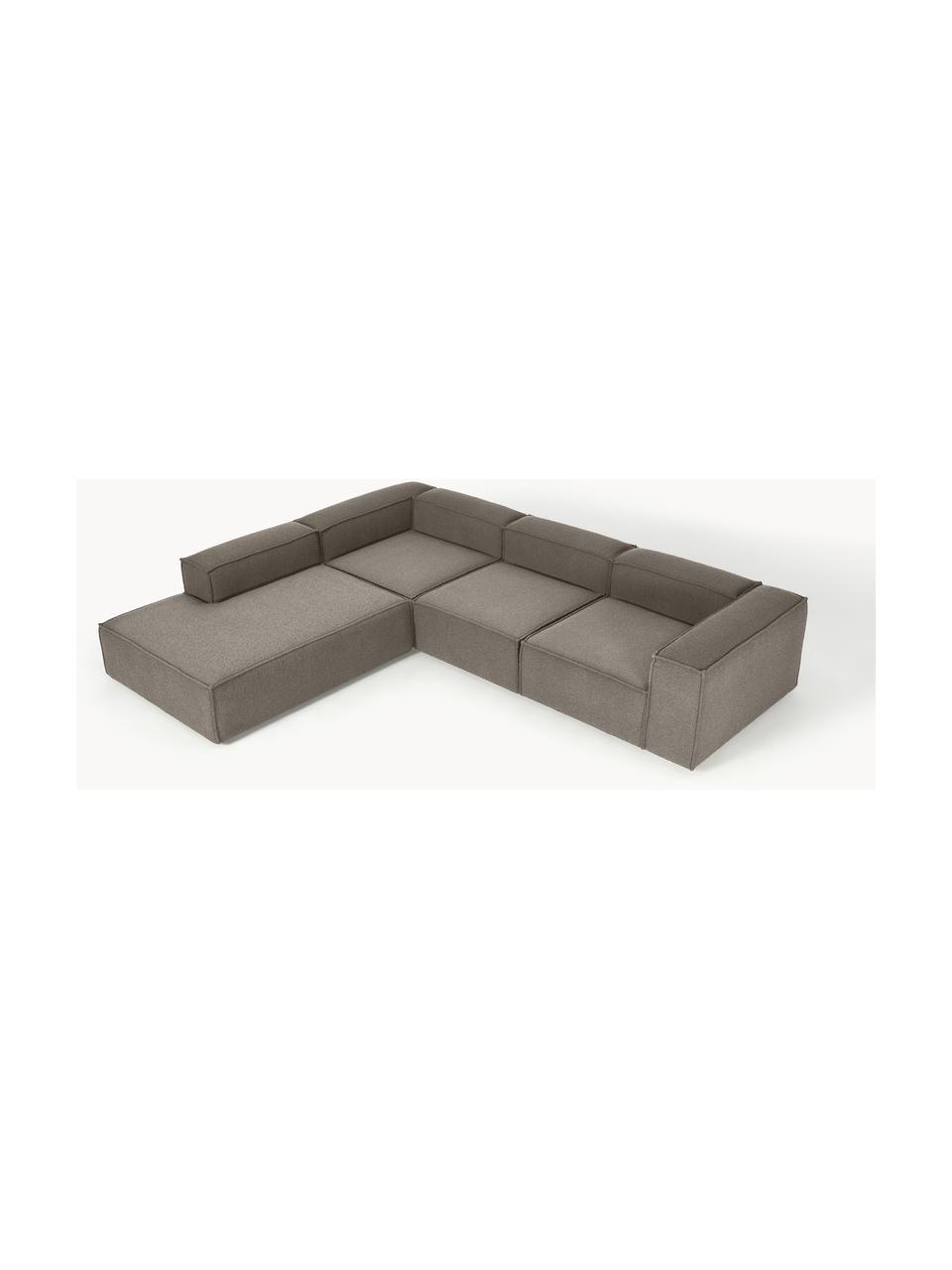 Narożna sofa modułowa Bouclé XL Lennon, Tapicerka: Bouclé (100% poliester) D, Stelaż: lite drewno sosnowe, skle, Nogi: tworzywo sztuczne Ten pro, Greige Bouclé, S 329 x G 269 cm, lewostronna