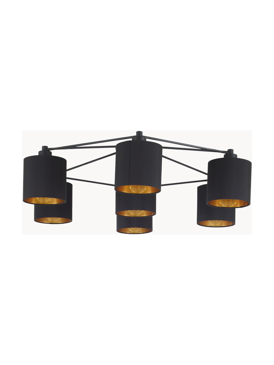 Faretti da soffitto grandi Staiti, Baldacchino: acciaio verniciato, Paralume: tessuto, Nero, dorato, Ø 84 x Alt. 24 cm