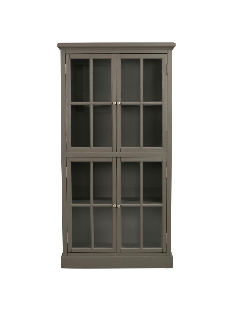 Armoire vitrée classique Lorient, Bois de pin, laqué, MDF (panneau en fibres de bois à densité moyenne), Gris, larg. 95 x haut. 185 cm