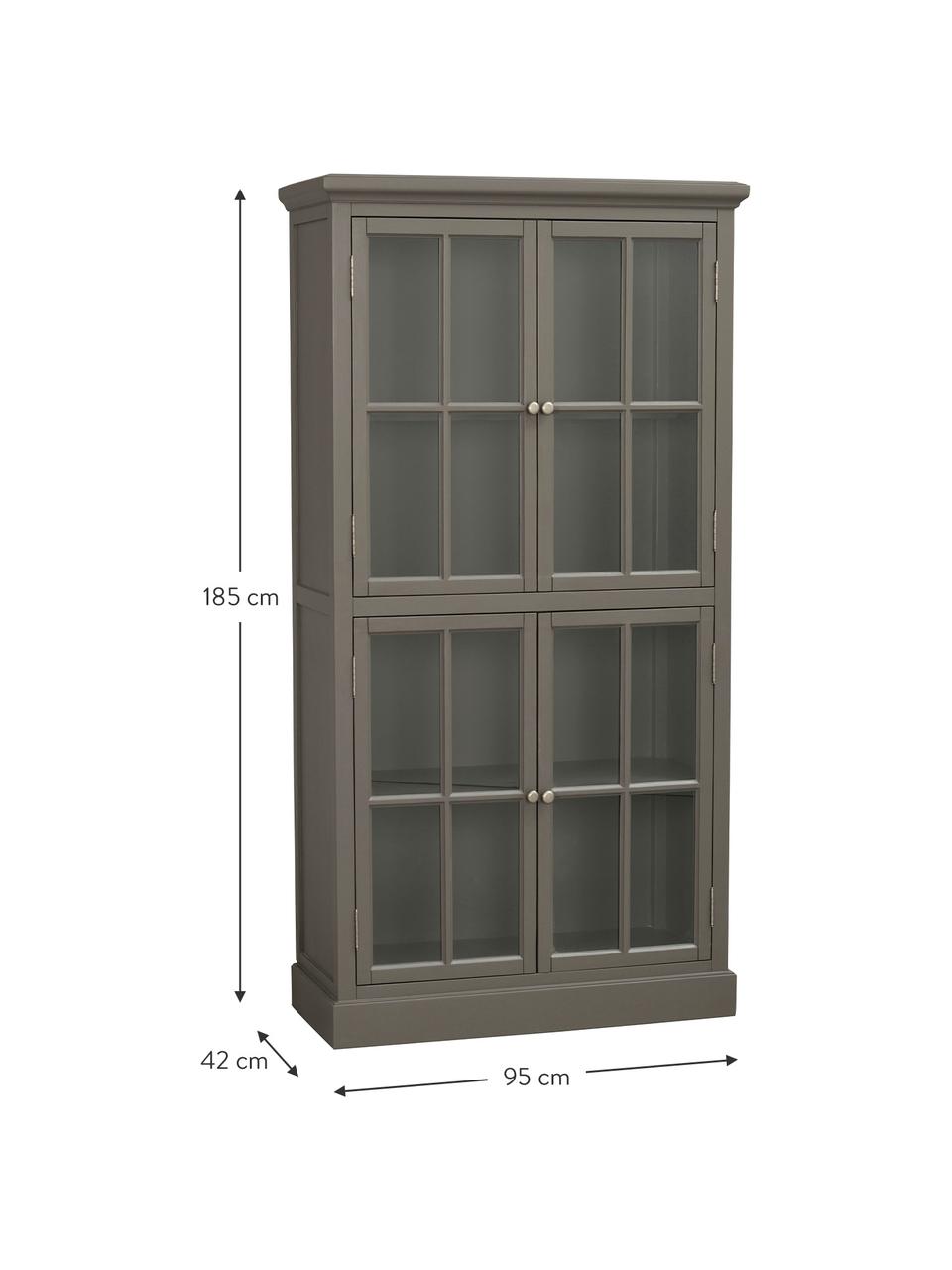 Glasvitrine Lorient in Grau mit Türen, Kiefernholz, lackiert, Mitteldichte Holzfaserplatte (MDF), Grau, B 95 x H 185 cm