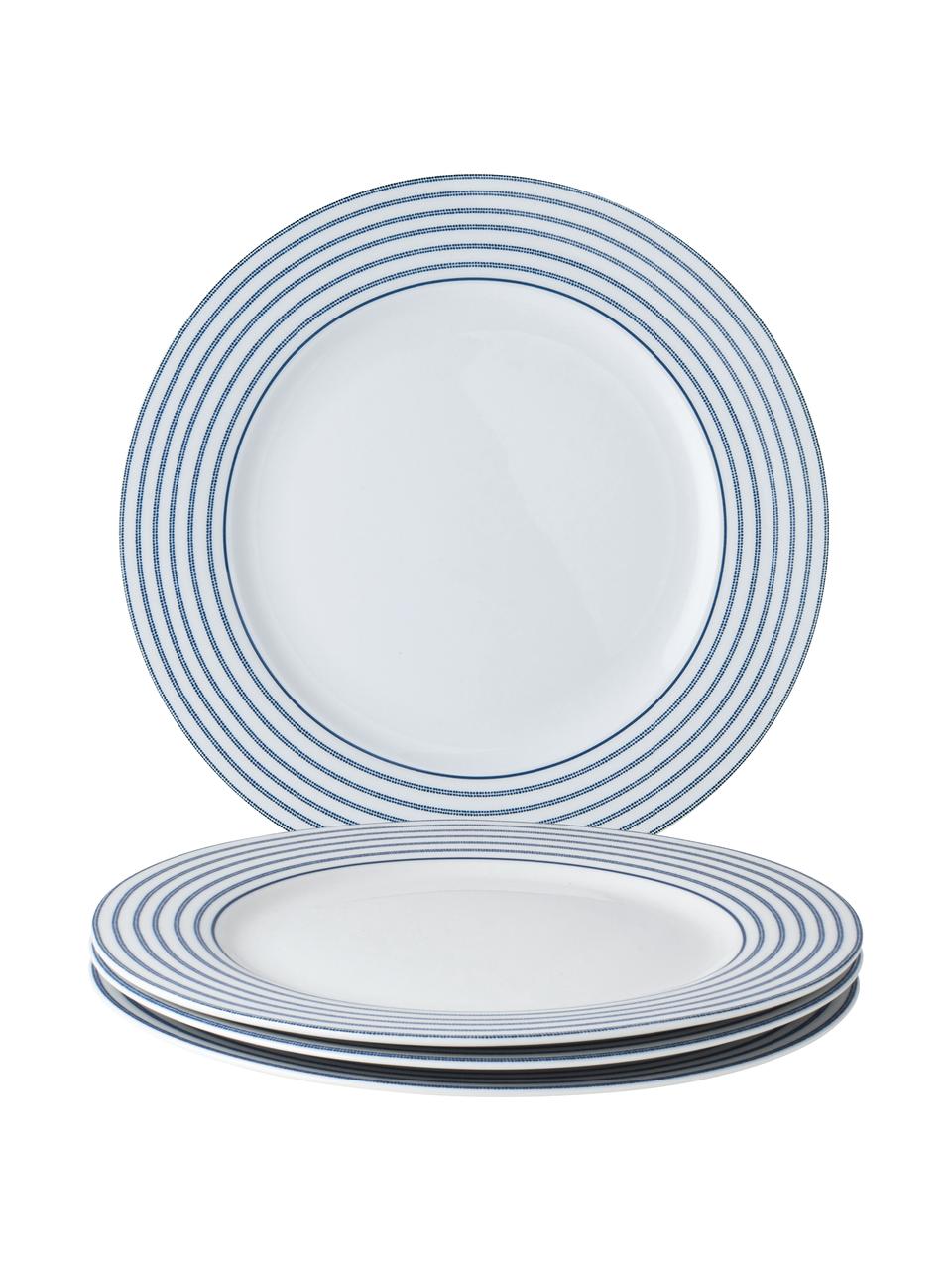Assiette plate en porcelaine rayé Candy Rose, 4 pièces, Porcelaine Fine Bone China, Blanc, bleu, Ø 26 cm