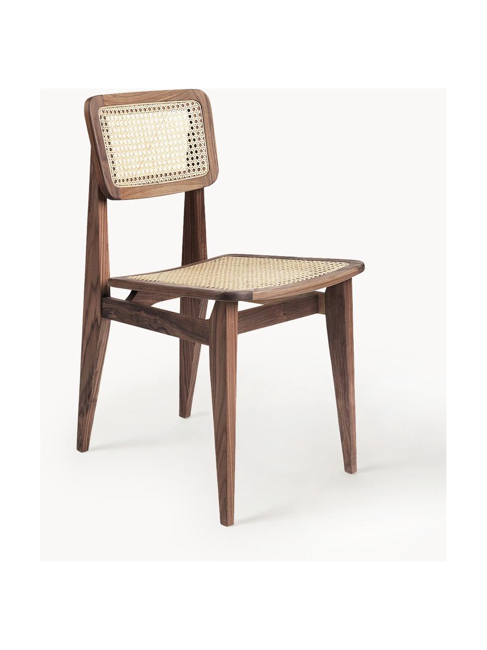 Holzstuhl C-Chair aus Walnussholz mit Wiener Geflecht, Gestell: Walnussholz, geölt, Walnussholz, Hellbeige, B 41 x T 53 cm