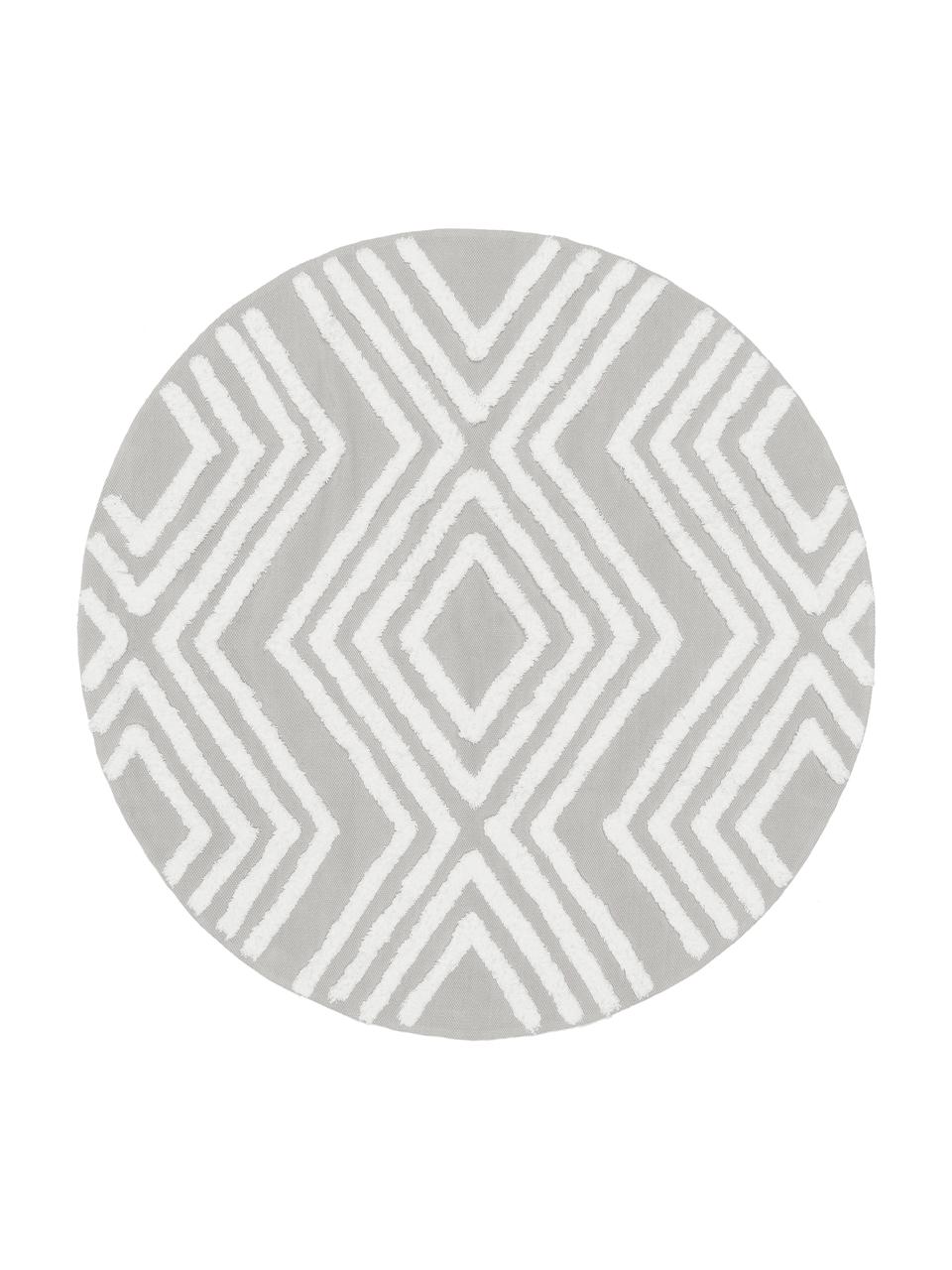 Ručně tkaný kulatý bavlněný koberec s vystouplým vzorem Ziggy, 100 % bavlna, Šedá, Ø 120 cm (velikost S)
