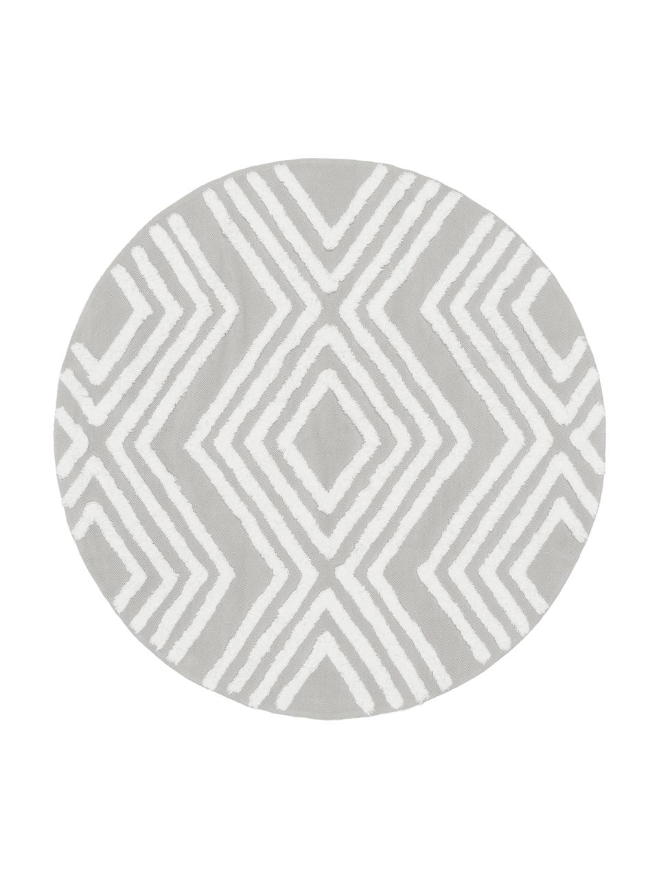 Tapis rond gris avec structure en relief tissé main Ziggy, 100 % coton, Gris, Ø 120 cm (taille S)