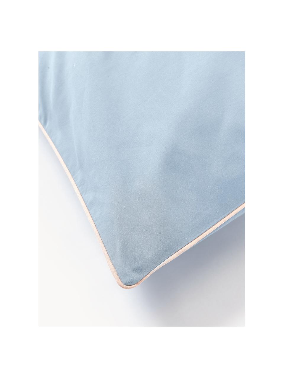 Funda de almohada de percal con ribete Daria, Azul claro, beige claro, An 45 x L 110 cm