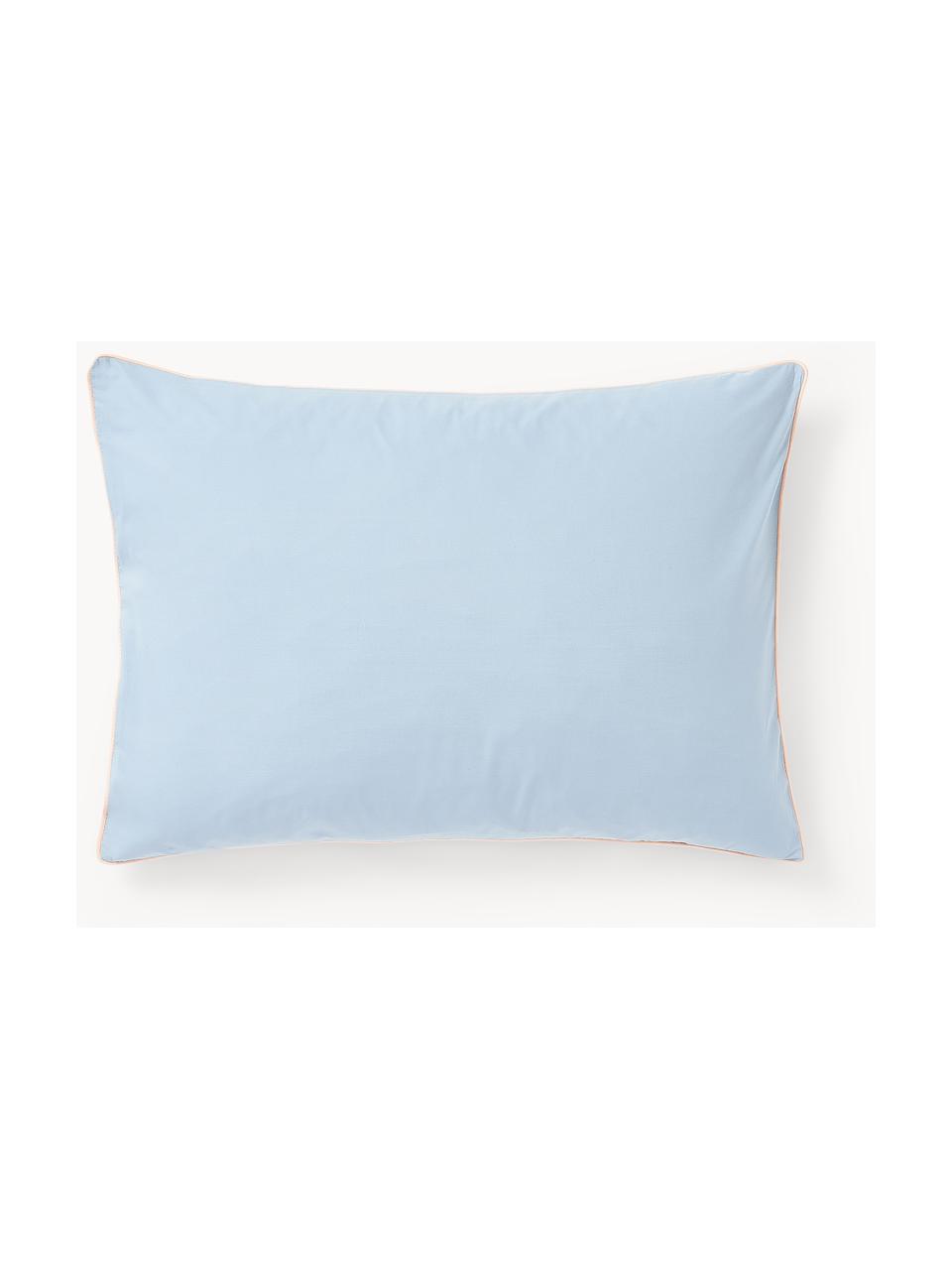 Funda de almohada de percal con ribete Daria, Azul claro, beige claro, An 45 x L 110 cm