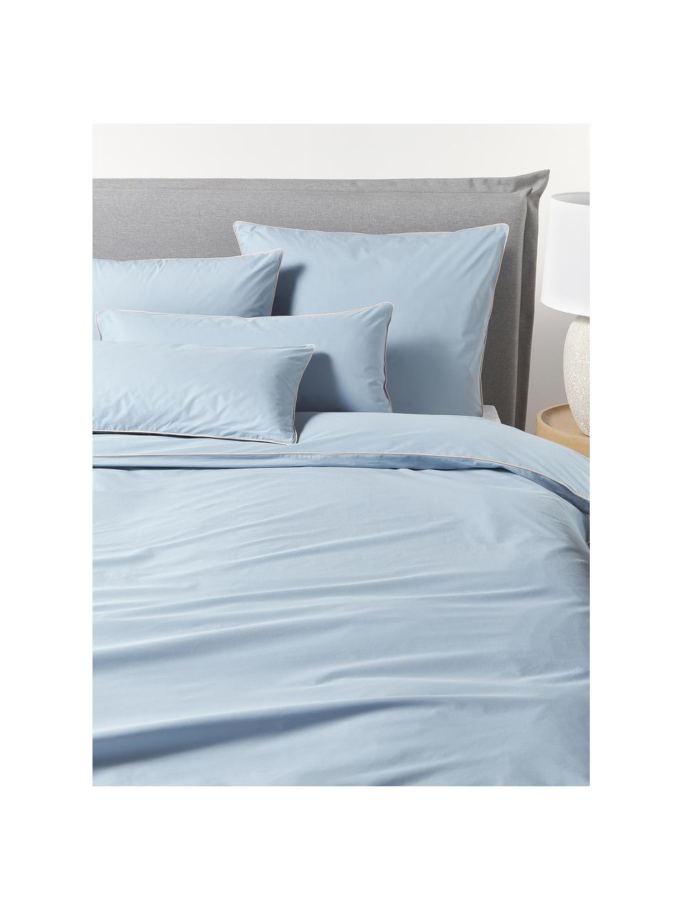 Funda de almohada de percal con ribete Daria, Azul claro, beige claro, An 45 x L 110 cm