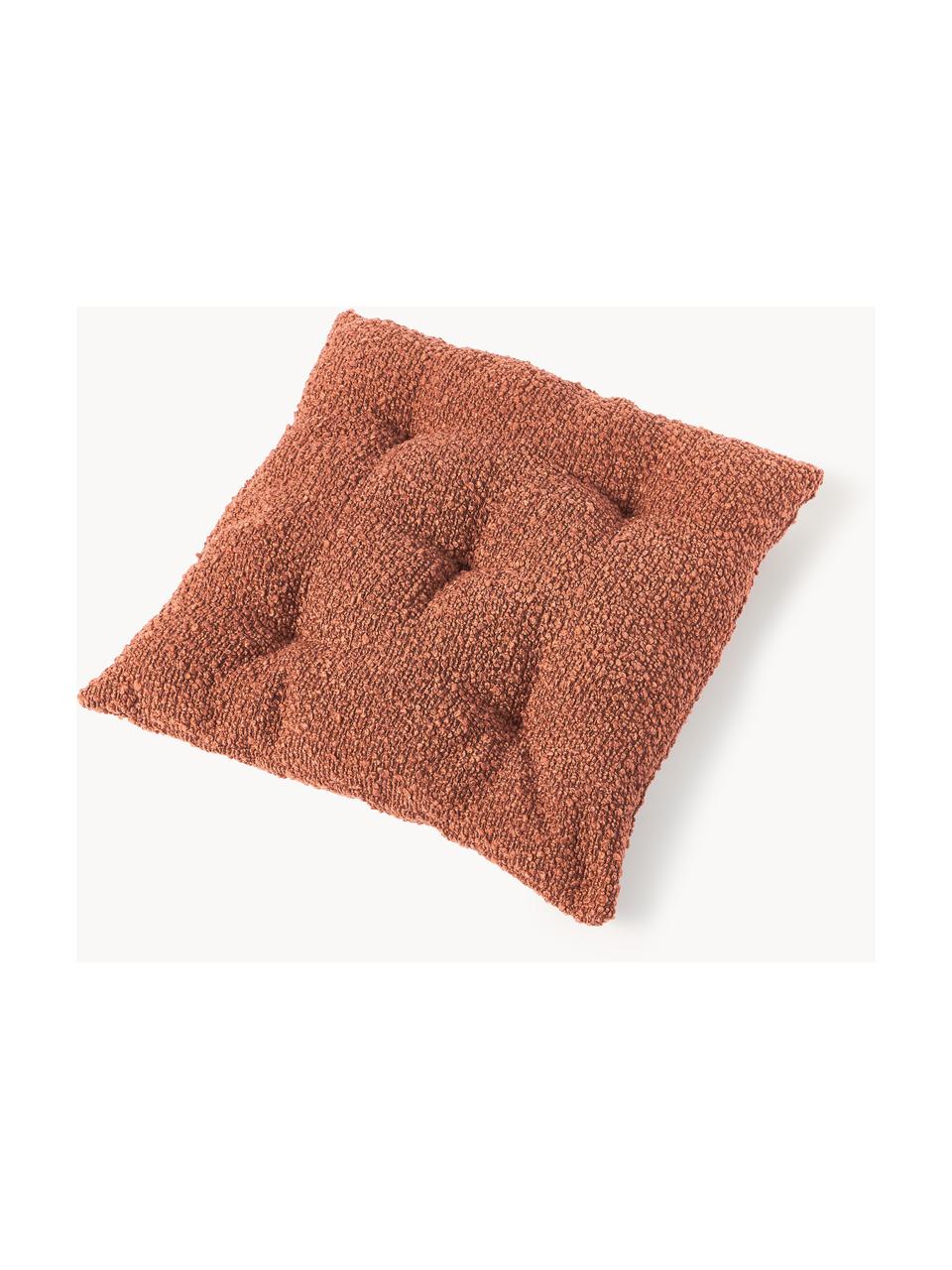 Cojín de asiento en tejido bouclé Bellamie, 2 uds., Funda: tejido bouclé (95% poliés, Bouclé terracota, An 40 x L 40 cm