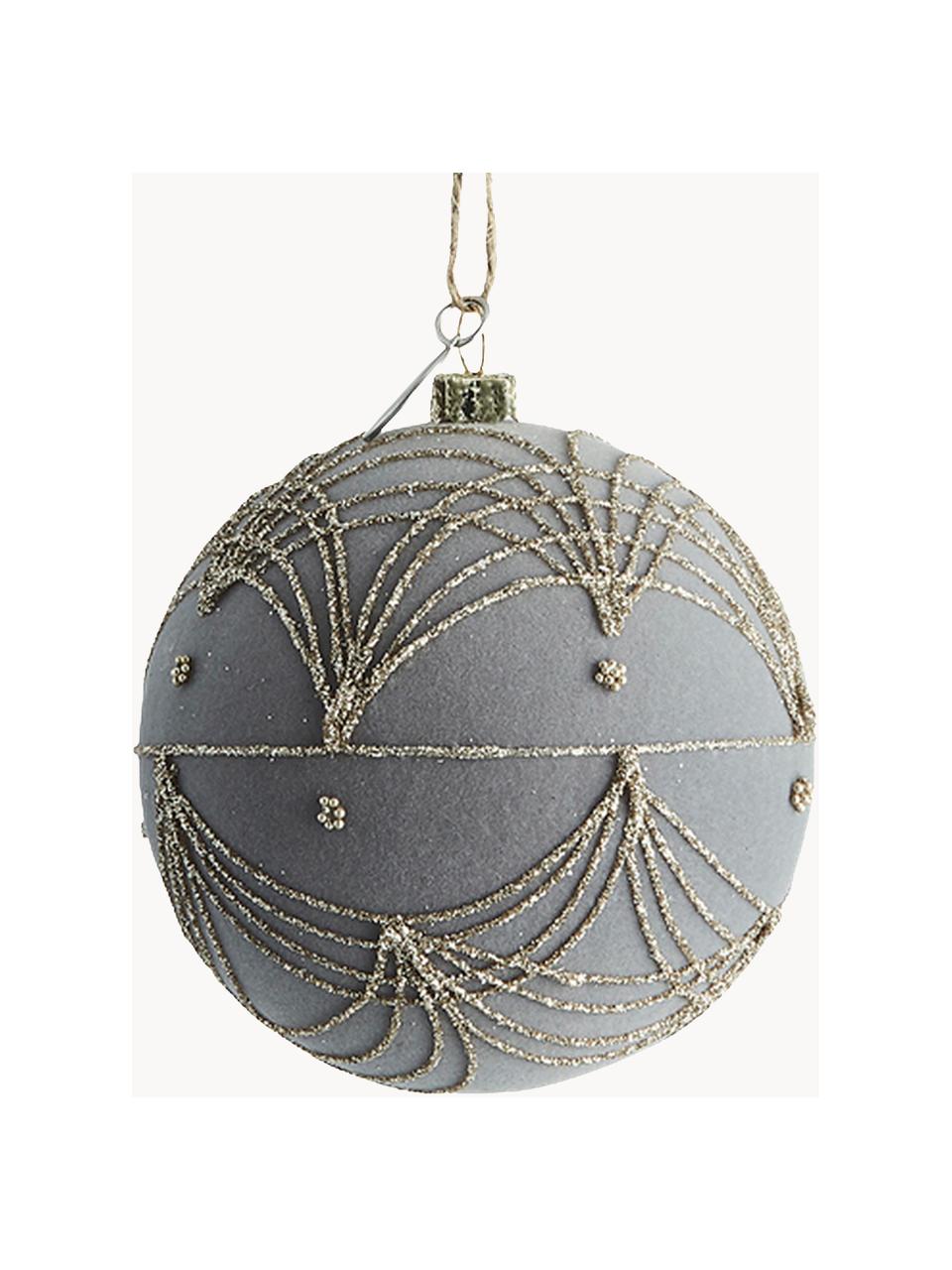 Boule de Noël incassable Jalia, 2 pièces, Gris, doré, Ø 8 x haut. 8 cm