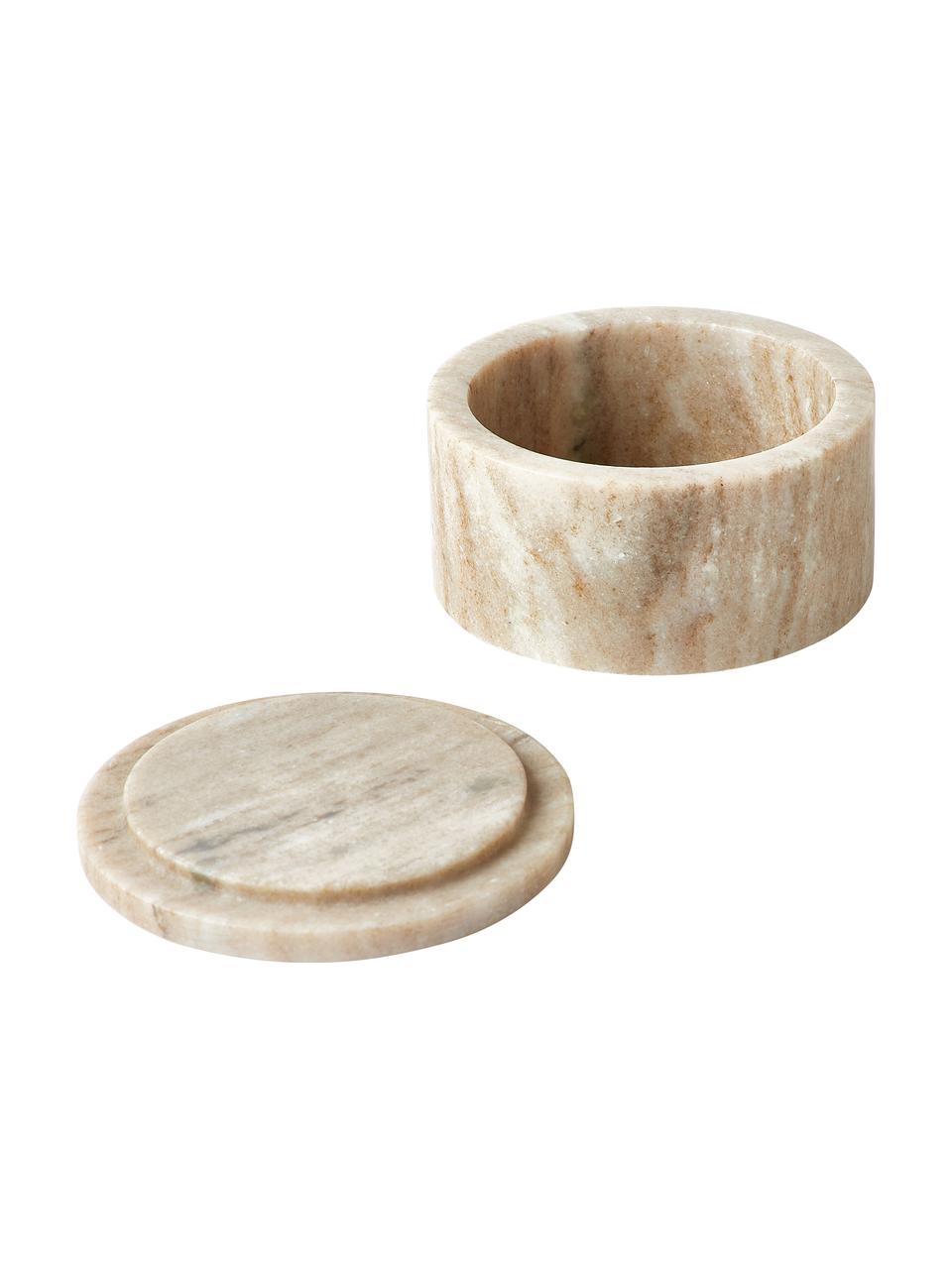 Marmor-Schmuckkästchen Venice mit Deckel, Marmor, Beige, Travertine-Optik, Ø 13 x H 7 cm
