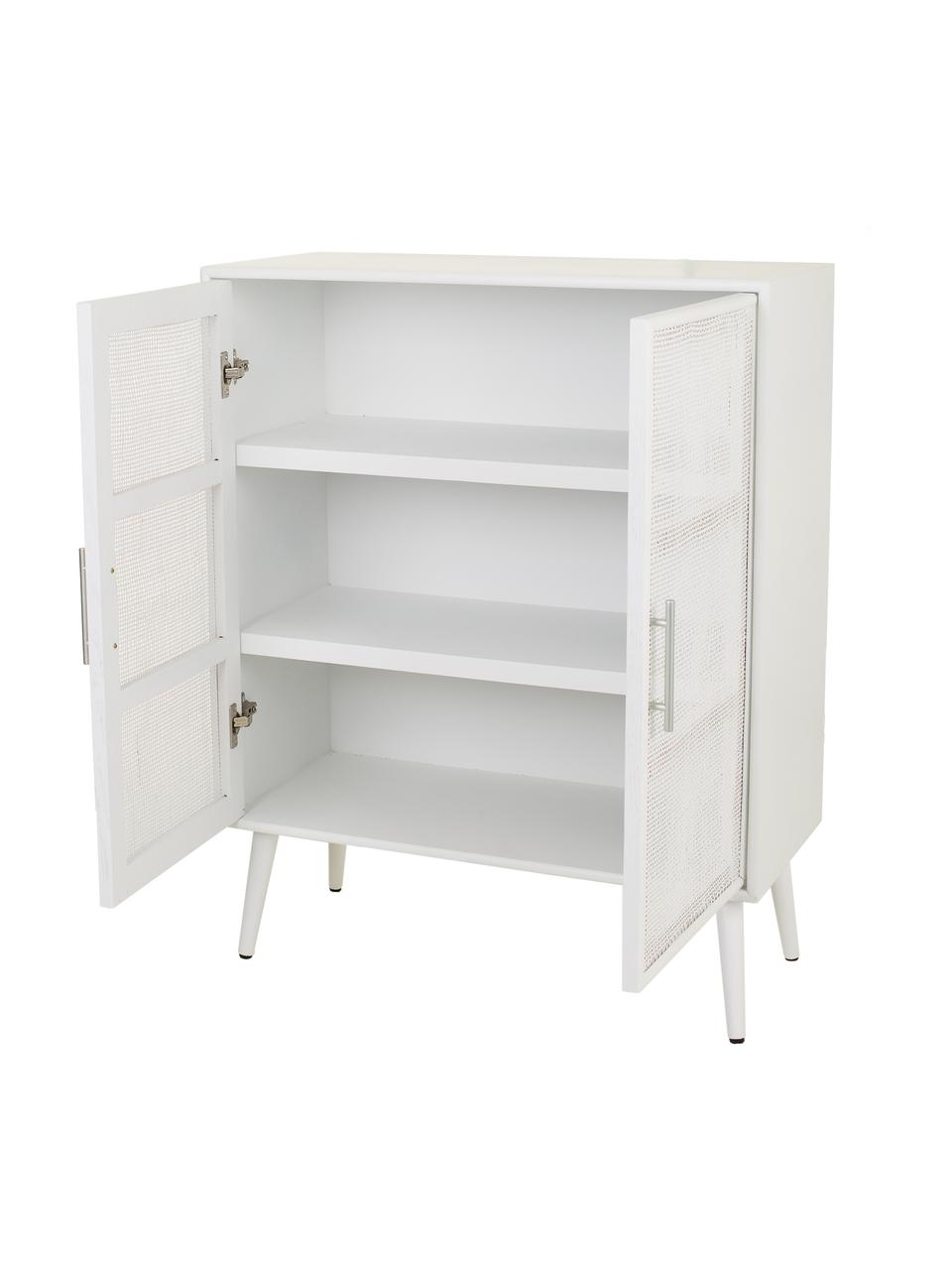 Chiffonnier de madera Cayetana, Estructura: tablero de fibras de dens, Patas: madera de bambú pintada, Blanco, An 80 x Al 101 cm