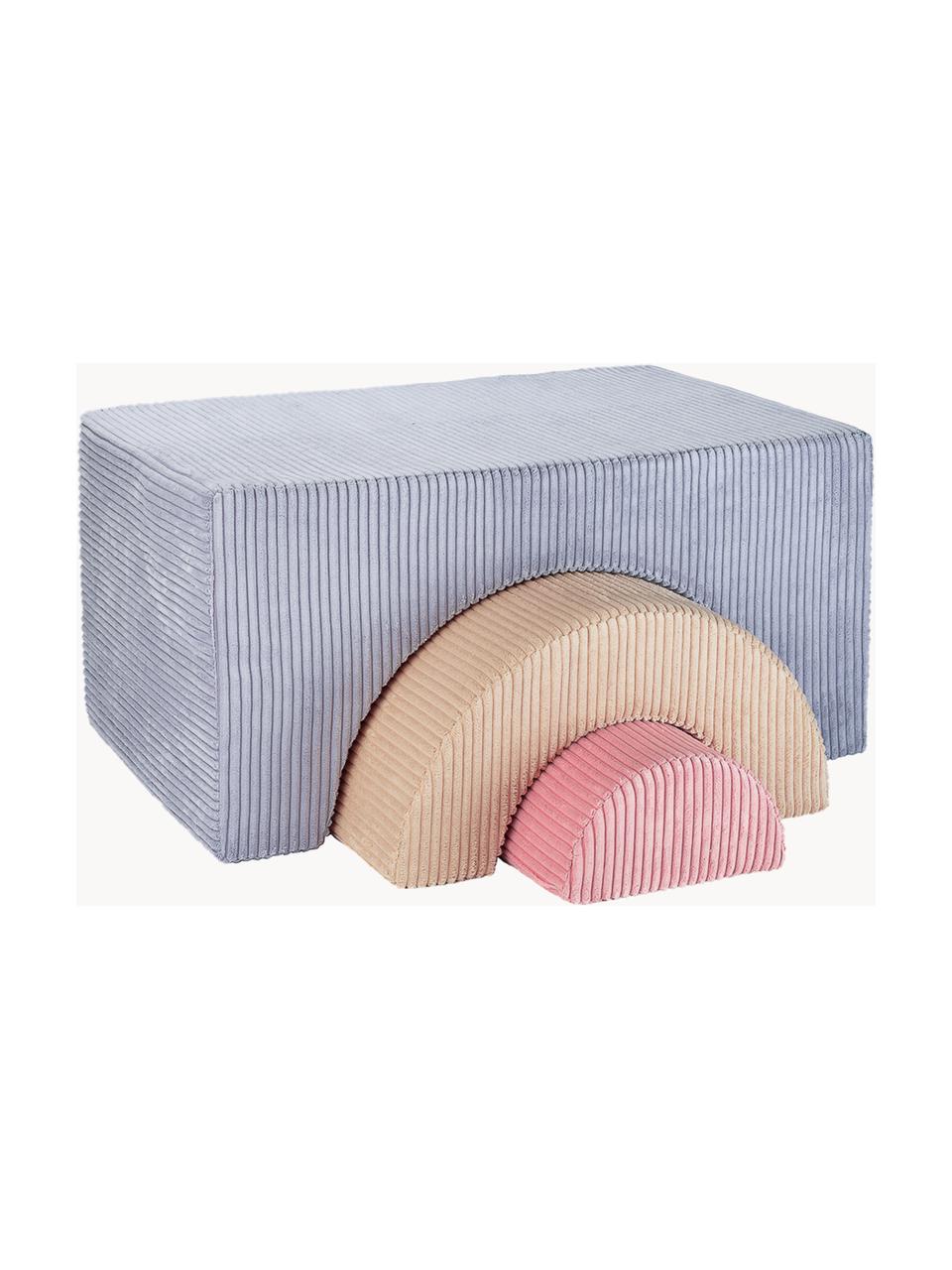 Ensemble de jeu en velours côtelé Rainbow, 3 élém., Velours côtelé gris-bleu, beige, vieux rose, larg. 75 x haut. 49 cm