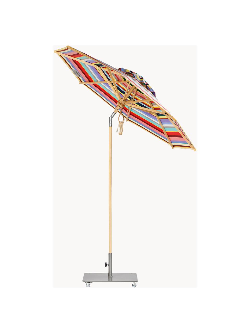 Handfertigter Sonnenschirm Klassiker mit Flaschenzug, verschiedene Grössen, Bunt, Helles Holz, Ø 210 x H 251 cm