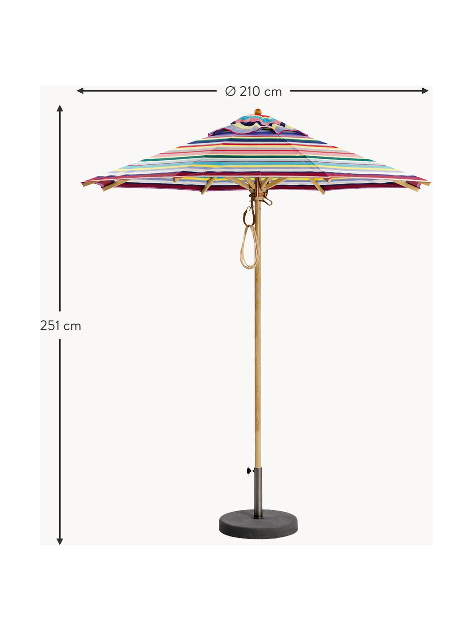 Handgemaakte parasol Klassieker met katrol, diverse maten, Meerkleurig, helder hout, Ø 210 x H 251 cm