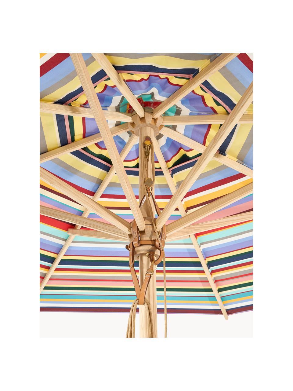 Sombrilla redonda Classic, tamaños diferentes, Estructura: madera de fresno lacada, Multicolor, madera clara, Ø 210 x Al 251 cm