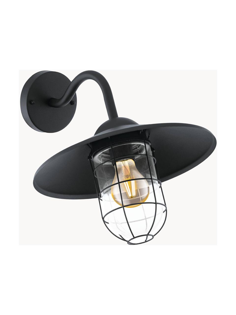 Outdoor wandlamp Melgoa, Lampenkap: glas, Zwart, B 30 x H 25 cm