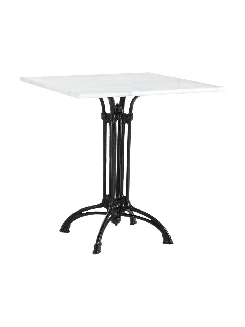 Table de jardin avec plateau en marbre Loren, Noir, blanc, marbré