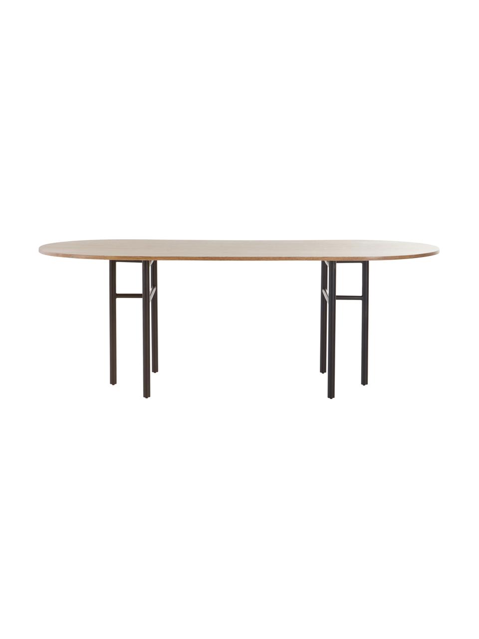 Tavolo ovale in legno di quercia Vejby, Piano d'appoggio: legno di quercia, Gambe: metallo, verniciato, Legno di quercia, Larg. 210 x Alt. 75 cm
