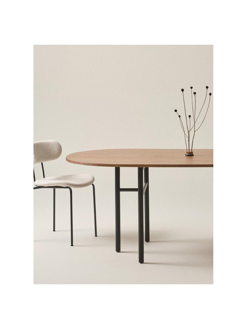 Mesa de comedor ovalada de madera de roble Vejby, 210 x 95 cm, Tablero: madera de roble, Patas: metal lacado, Madera de roble, An 210 x Al 75 cm