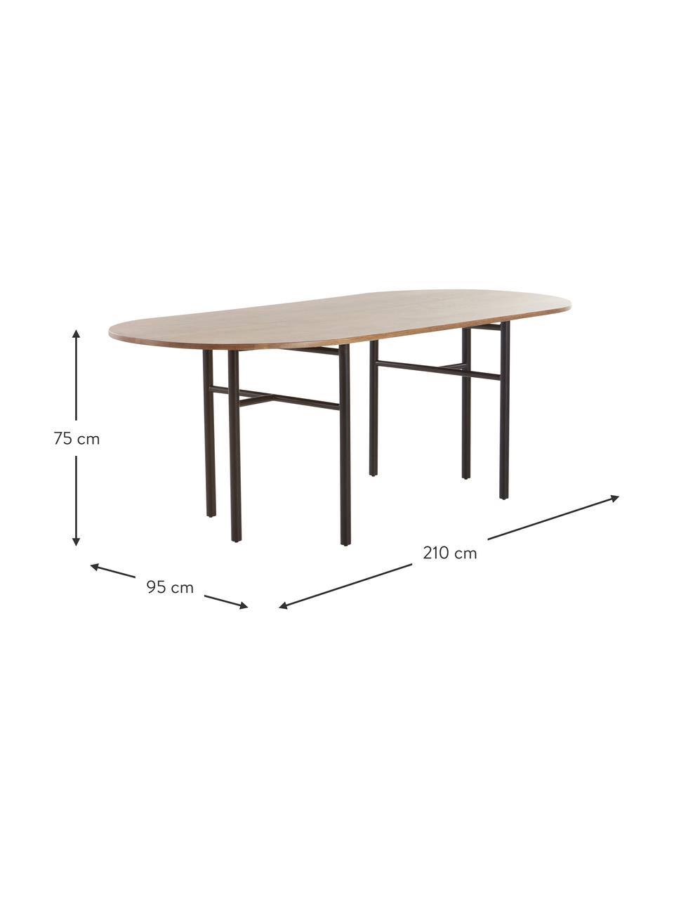 Mesa de comedor ovalada de madera de roble Vejby, 210 x 95 cm, Tablero: madera de roble, Patas: metal lacado, Madera de roble, An 210 x Al 75 cm