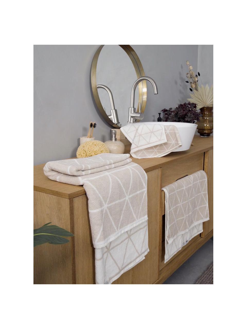 Set 3 asciugamani reversibili con motivo grafico Elina, Beige, bianco crema, Set in varie misure