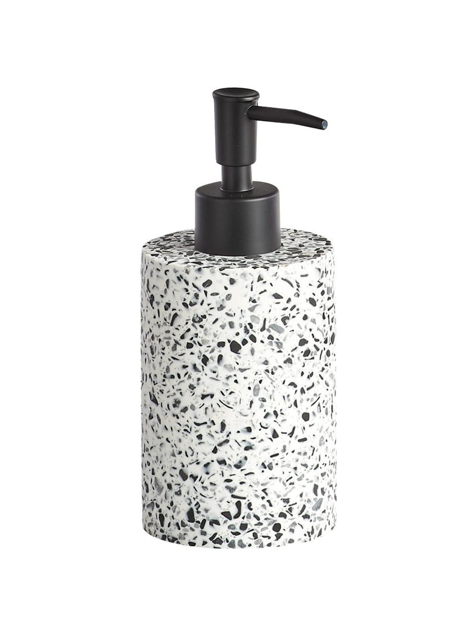 Dosificador de jabón de plástico Terrazzo, Recipiente: poliresina, Dosificador: plástico (ABS), Negro, blanco, Ø 8 x Al 18 cm