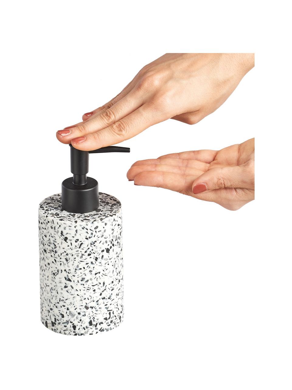 Dosificador de jabón de plástico Terrazzo, Recipiente: poliresina, Dosificador: plástico (ABS), Negro, blanco, Ø 8 x Al 18 cm
