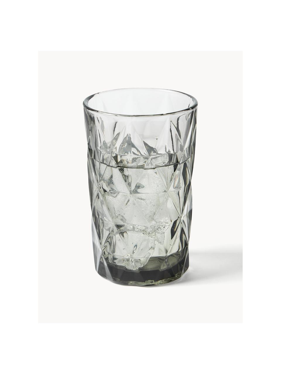 Vasos highball con relieves Colorado, 4 uds., Vidrio, Gris, Ø 8 x Al 13 cm, 310 ml