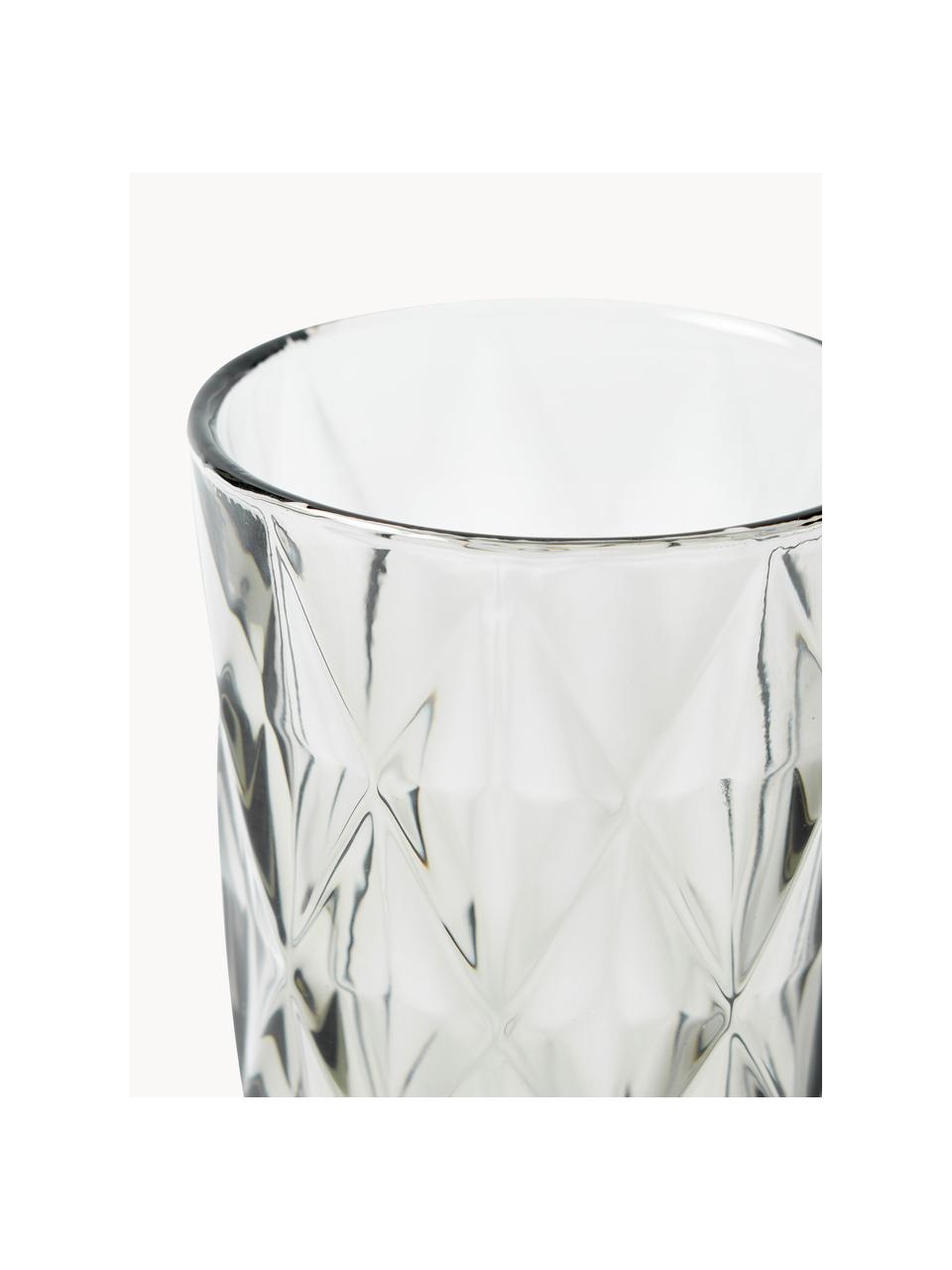 Vasos highball con relieves Colorado, 4 uds., Vidrio, Gris, Ø 8 x Al 13 cm, 310 ml