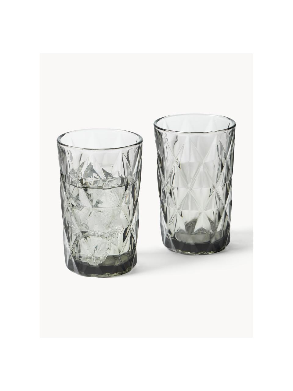 Vasos highball con relieves Colorado, 4 uds., Vidrio, Gris, Ø 8 x Al 13 cm, 310 ml