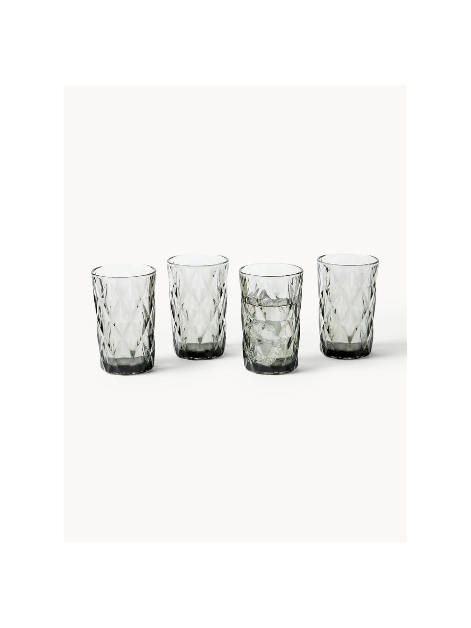 Vasos highball con relieves Colorado, 4 uds., Vidrio, Gris, Ø 8 x Al 13 cm, 310 ml