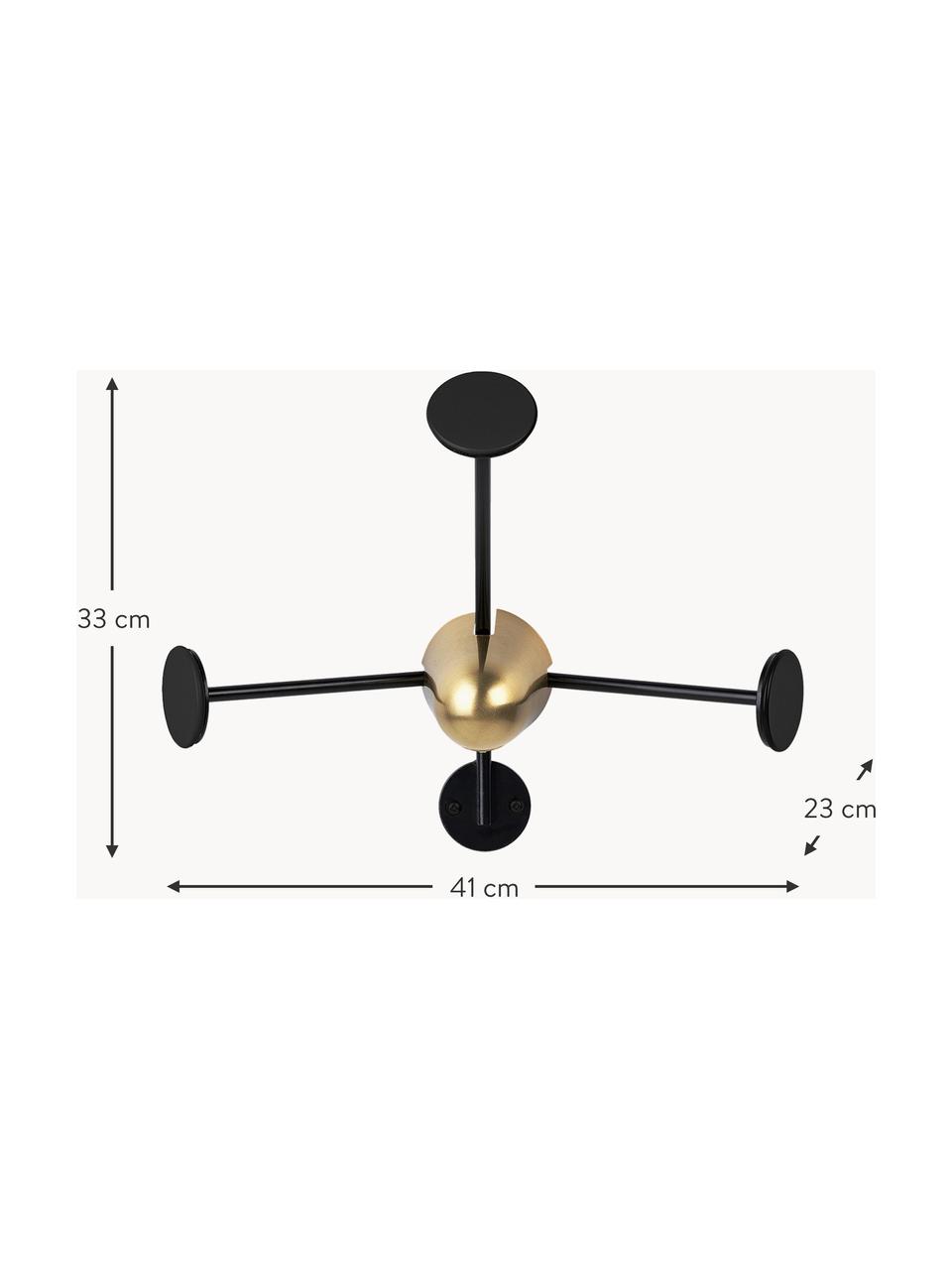 Wieszak ścienny z metalu Matégot, Stelaż: stal malowana proszkowo, Czarny, odcienie mosiądzu, S 41 x W 33 cm