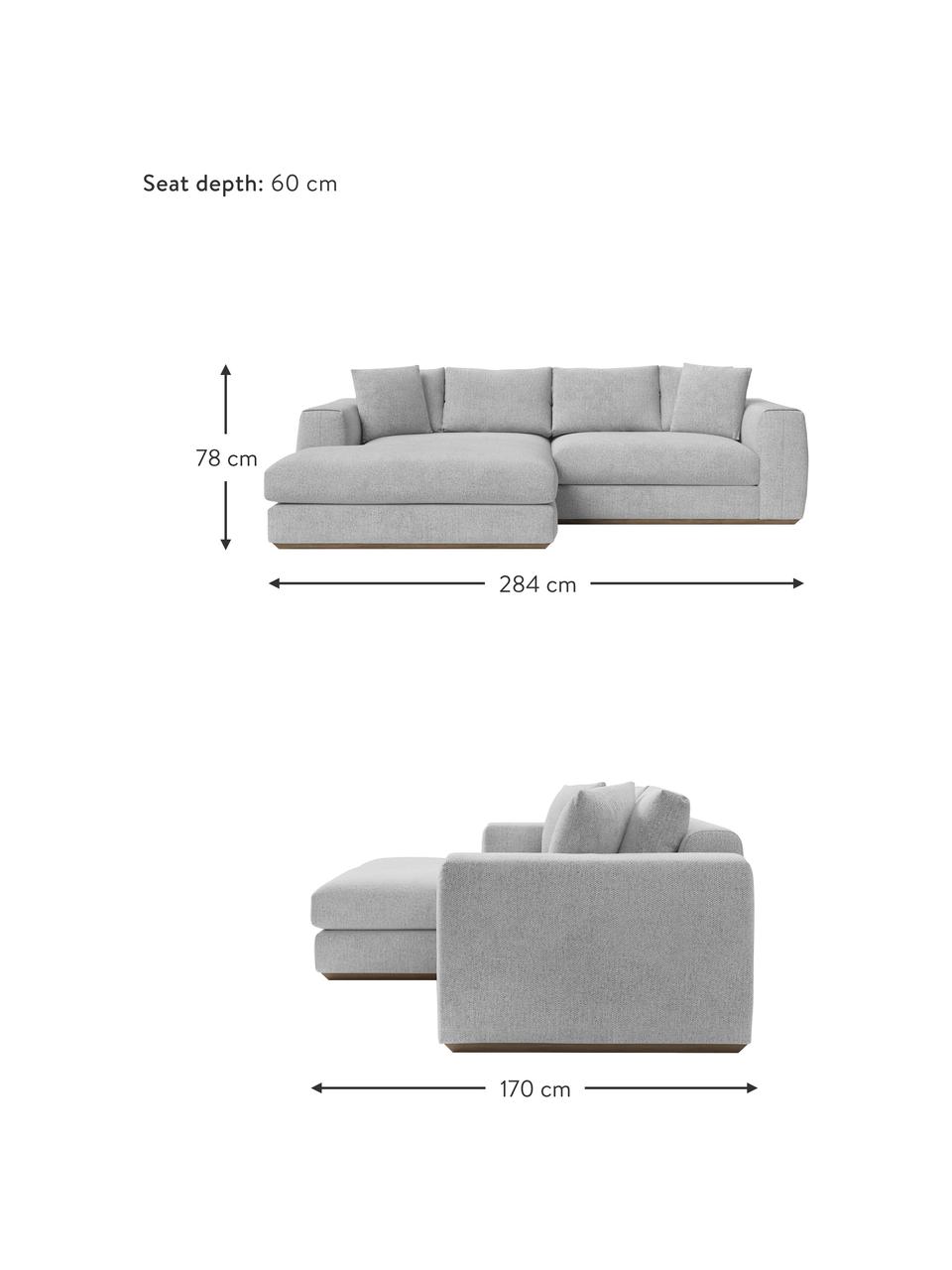 Sofa narożna Vienna (4-osobowa), Tapicerka: 100% poliester Dzięki tka, Szara tkanina, S 284 x G 170 cm, lewostronna