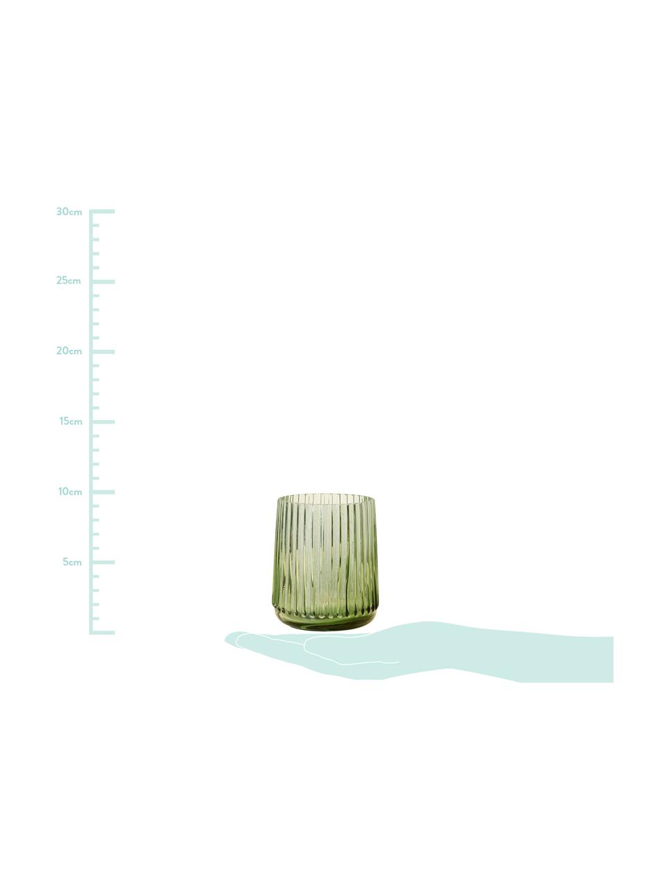 XS Glas-Vase Ribbed in Grün, Glas, Grasgrün, Ø 11 x H 9 cm