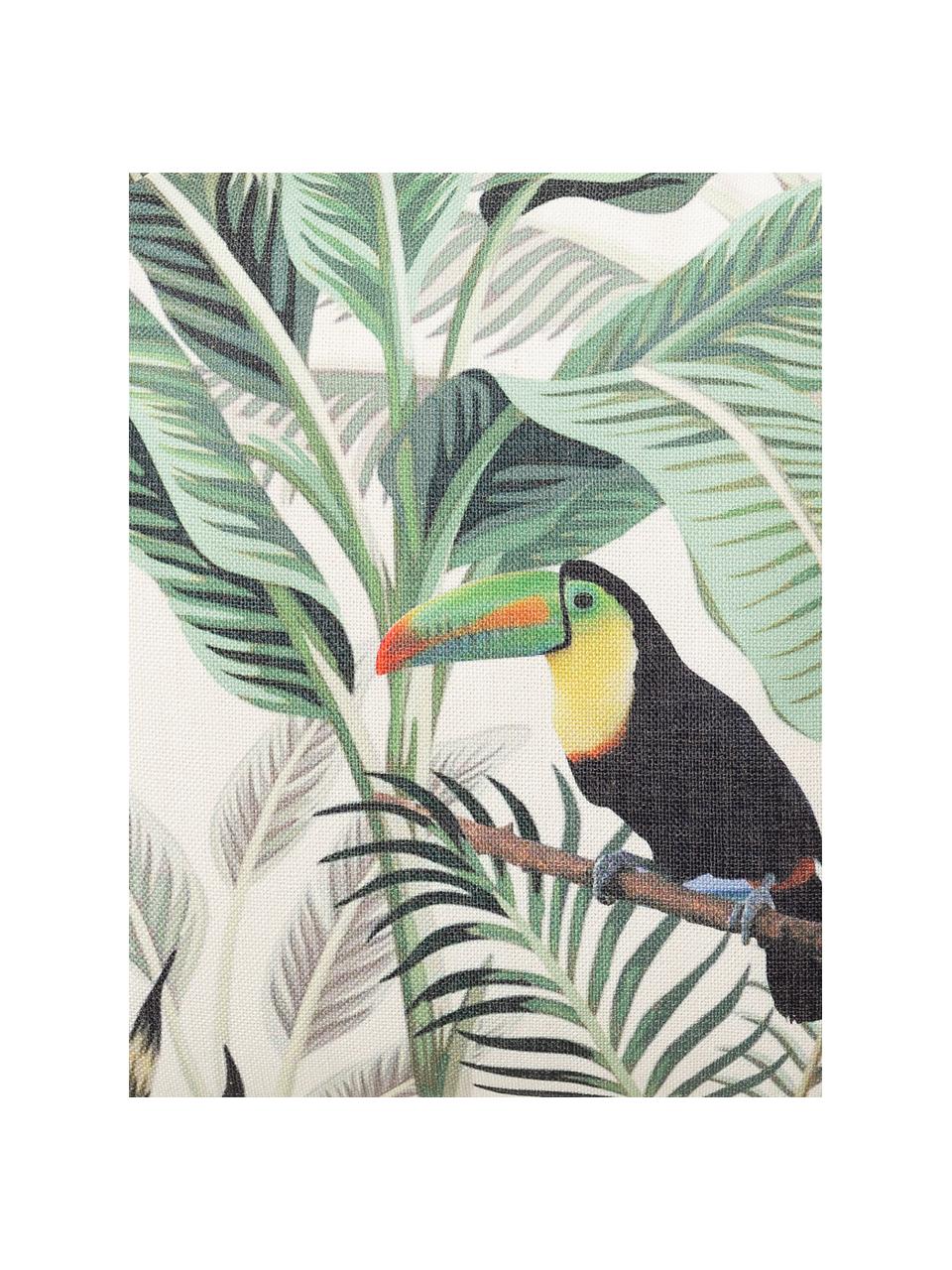 Outdoor kussen Toucan met tropisch motief, met vulling, Groen, multicolour, 45 x 45 cm