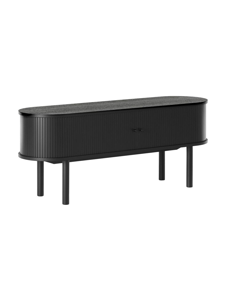 Aparador Calary, Estructura: fibras de densidad media , Patas: madera de roble maciza, Negro, An 138 x Al 55 cm