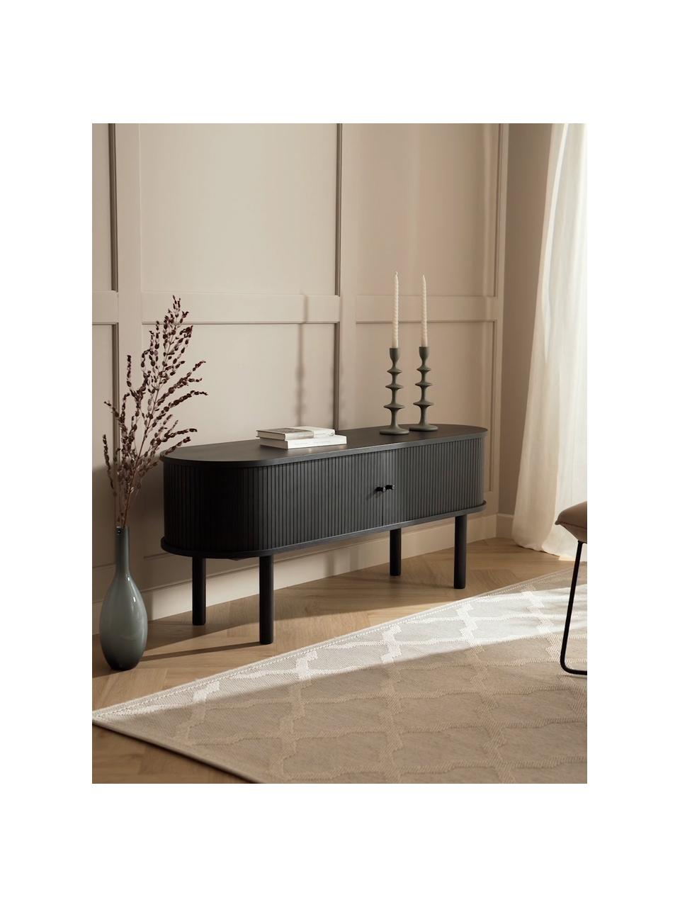 Skříňka s žebrováním Front, Černá, Š 138 cm, V 55 cm