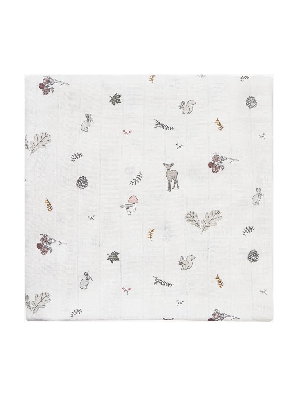 Lange en coton bio Fawn, 100 % coton bio, Blanc, multicolore, larg. 120 x long. 120 cm