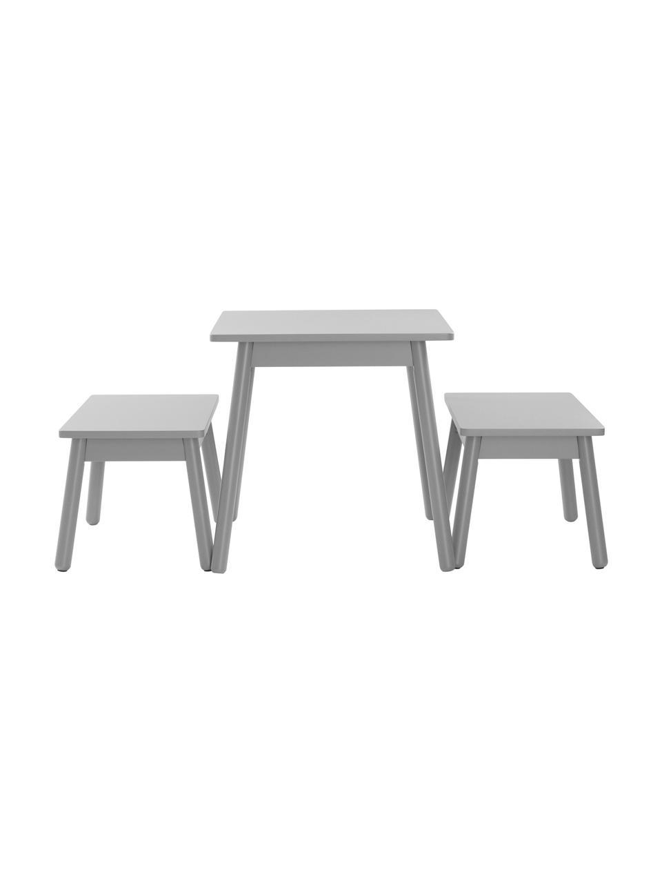 Kindertisch-Set Kinna in Grau, 3-tlg., Kiefernholz, Mitteldichte Holzfaserplatte (MDF), Grau, Set mit verschiedenen Grössen
